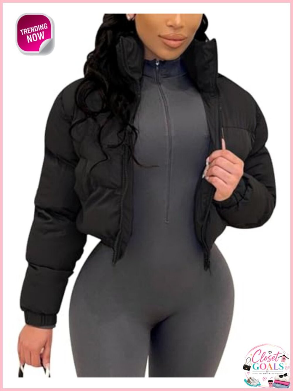 Women Cropped Puffer Jacket Short Warm Winter Quilted Coat